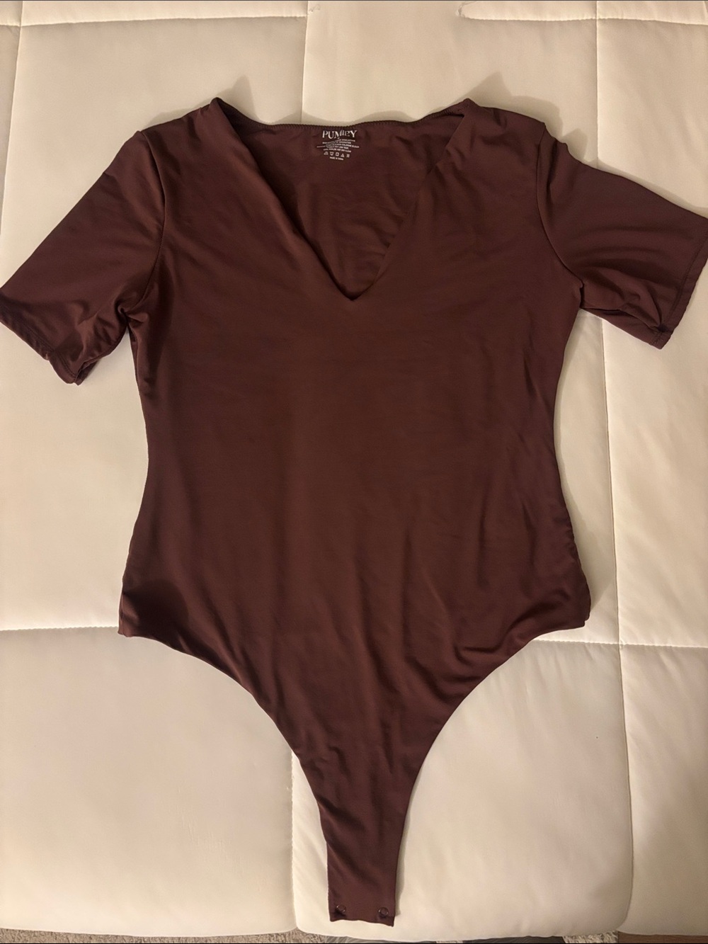 V-Neck Short Sleeve Bodysuit in Brown
